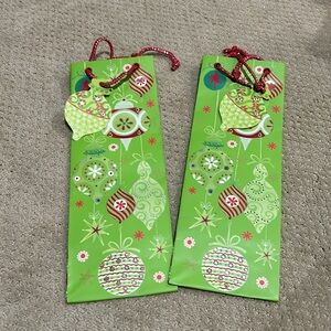 2 Decorative Christmas Ornaments Wine Gift Bags